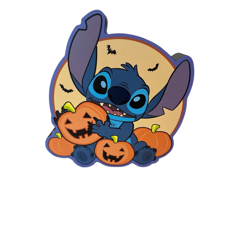 New‎ Disney STITCH Halloween Wall Decor Wood Hanging Jack o Lantern Pumpkin